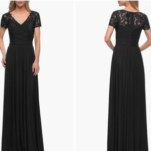 NEW La Femme Floral Embroidered Sheath Gown  Black Size 8
